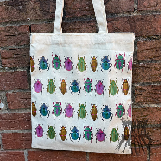 Beetle Print Off White Tote Bag