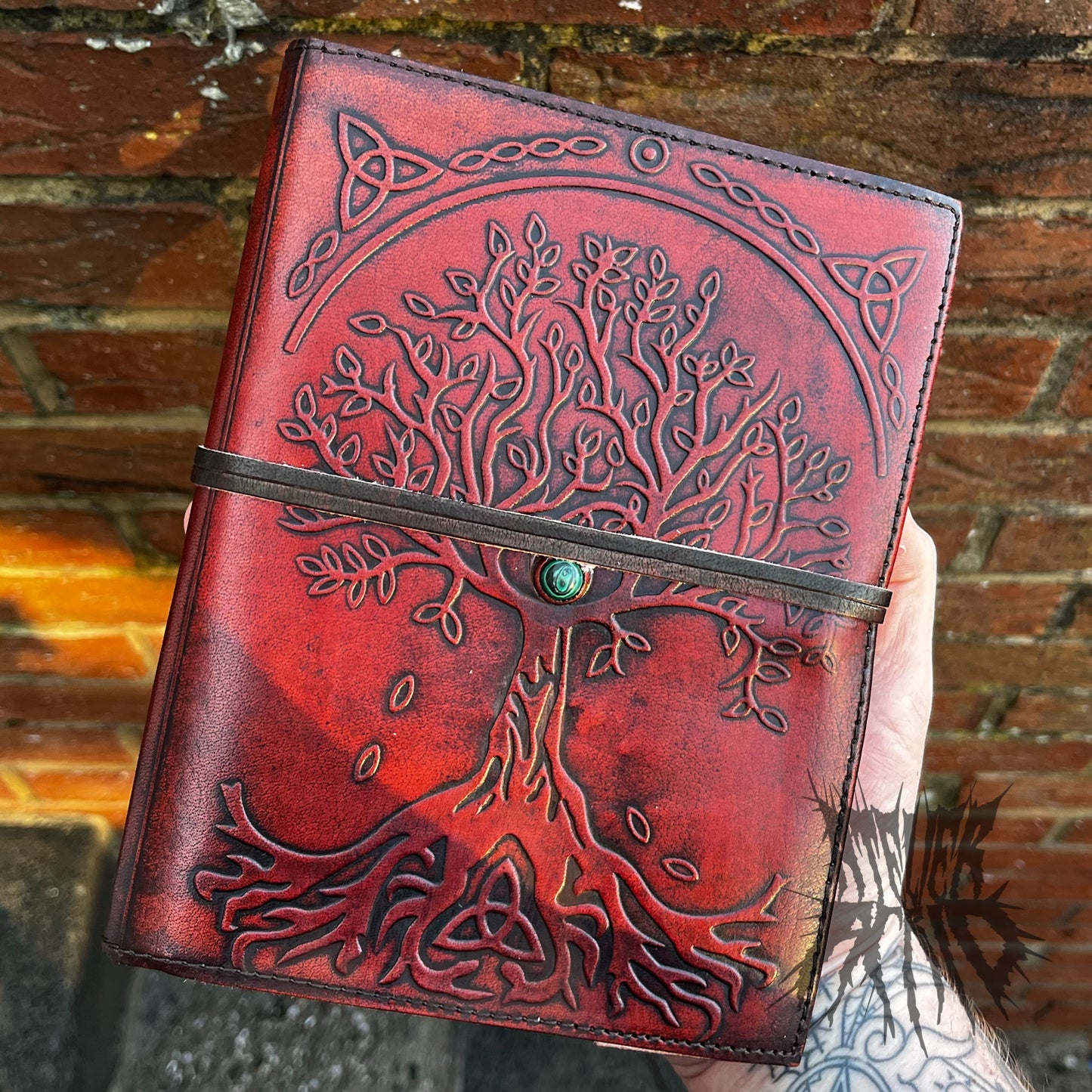 Handmade Leather Tree of Life Malachite Journal Notebook