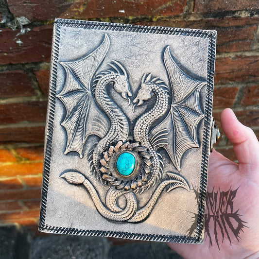 Handmade Leather Dragon Notebook with Howlite
