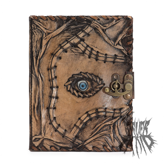 Large Handmade Leather Spell Book Notebook - Grey/brown