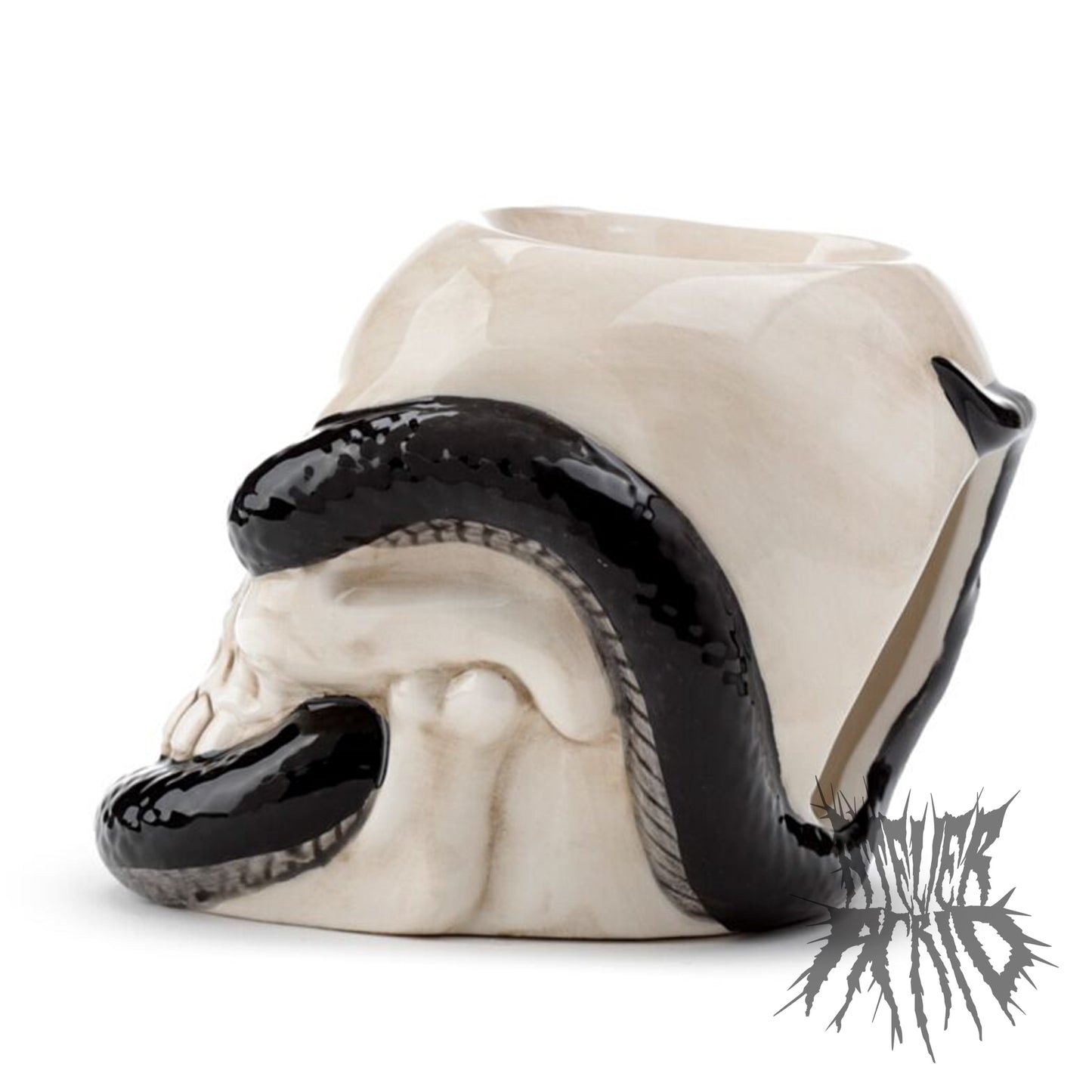 Skull with Coiled Snake Shaped Ceramic Oil Burner