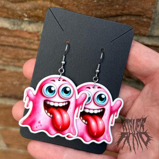 The Crypt Kid Earrings (Pink) Cute Halloween Earrings. Ghost Earrings