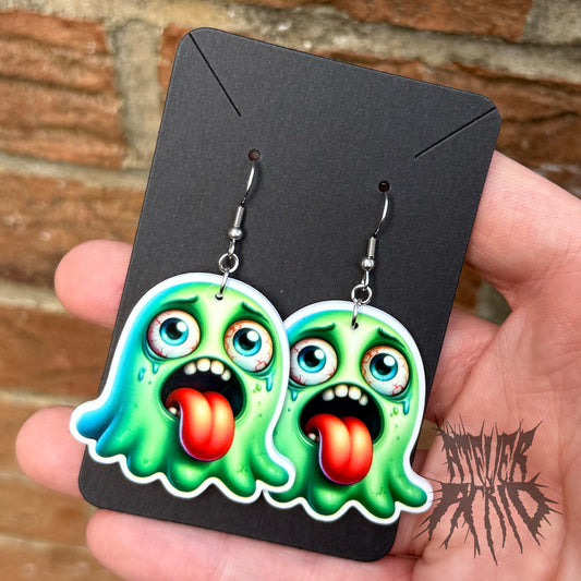The Crypt Kid Earrings (Green) Cute Halloween Earrings. Ghost Earrings