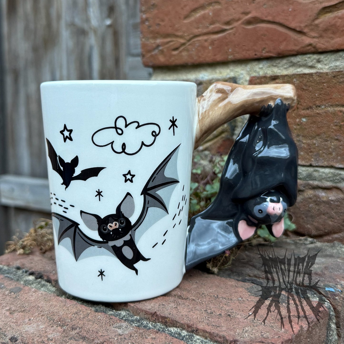 Bat Ceramic Shaped Handle Mug - Cute Bat Mug