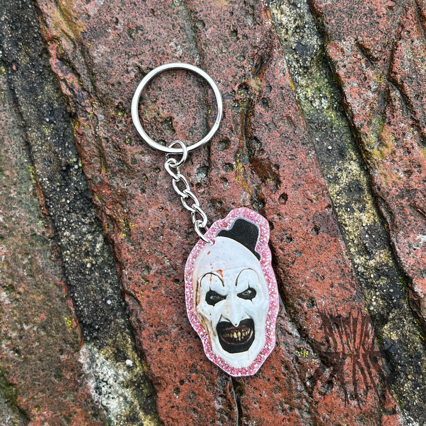 The Terrifier Glitter Keyring - Horror movie Keyring. Art the Clown Keyring