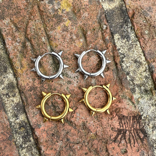 The Studded Hoop Earrings - Hinged stainless steel Alt style hoop earrings