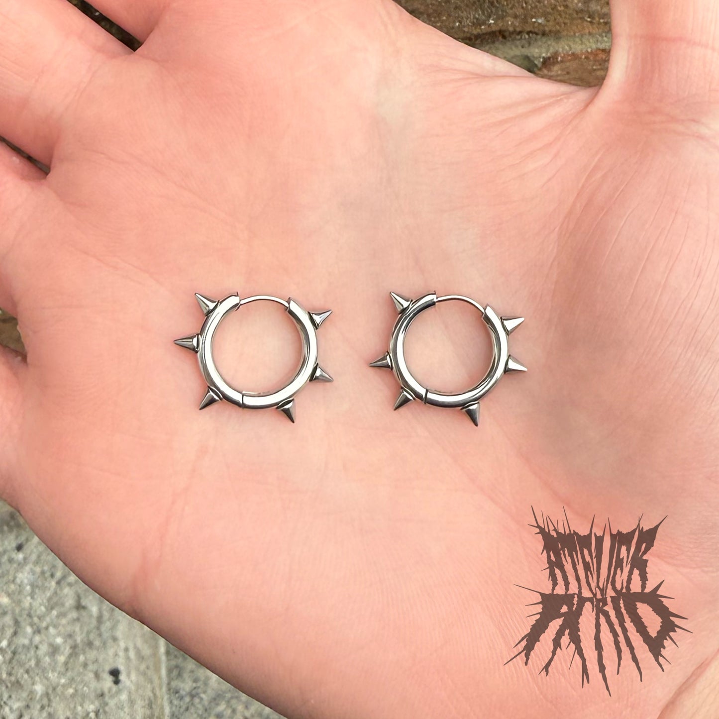The Studded Hoop Earrings - Hinged stainless steel Alt style hoop earrings
