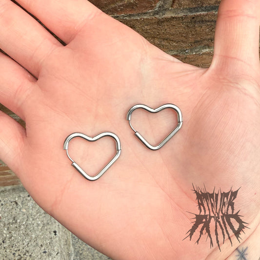 The Love Heart Hoops- Stainless steel heart shape hoop earrings. Hinge closure