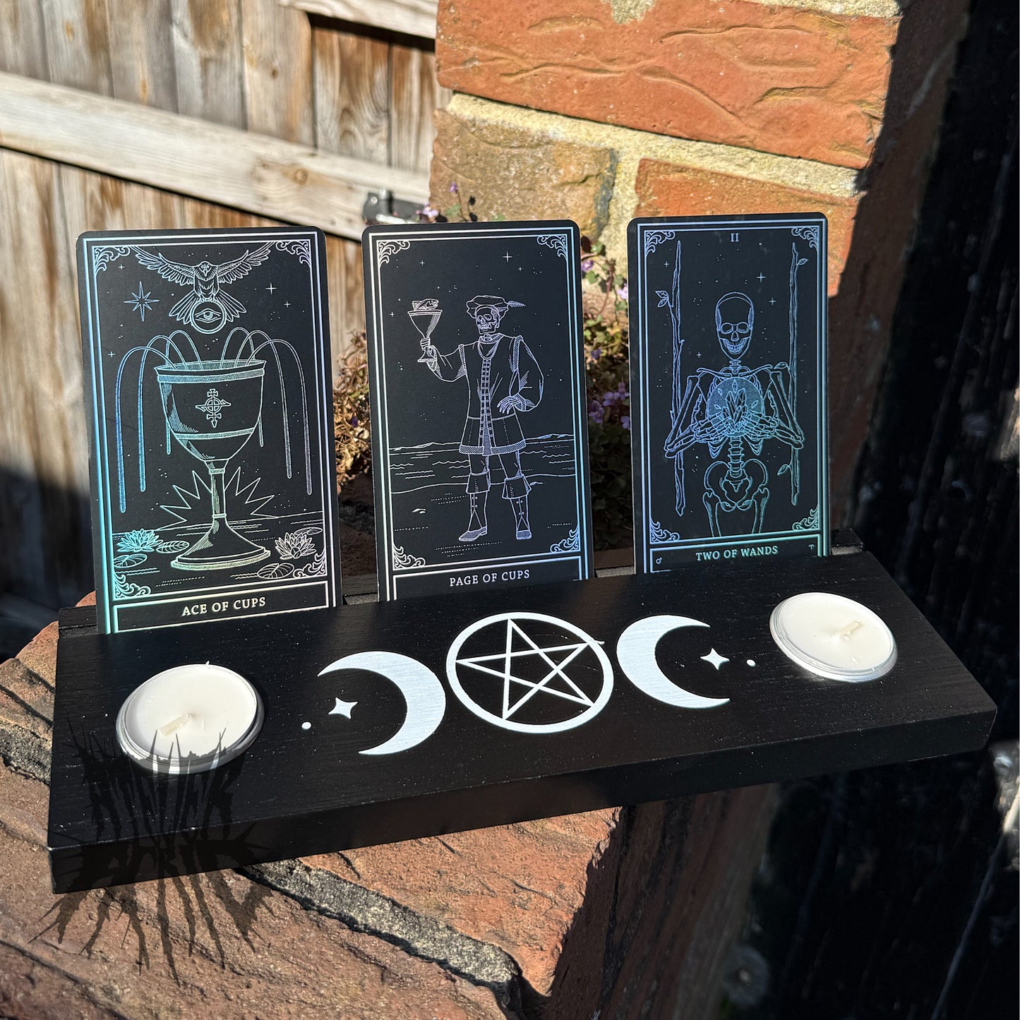 Black Triple Moon Tarot Card Stand & Tealight Holder