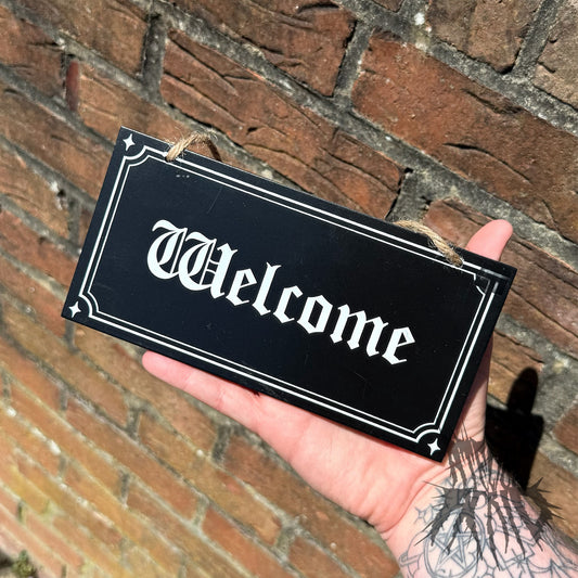 Welcome Gothic Hanging Sign