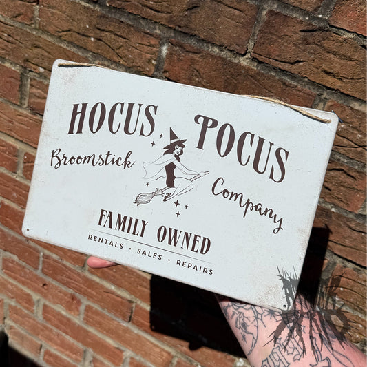 Hocus Pocus Broomstick Company Metal Hanging Sign