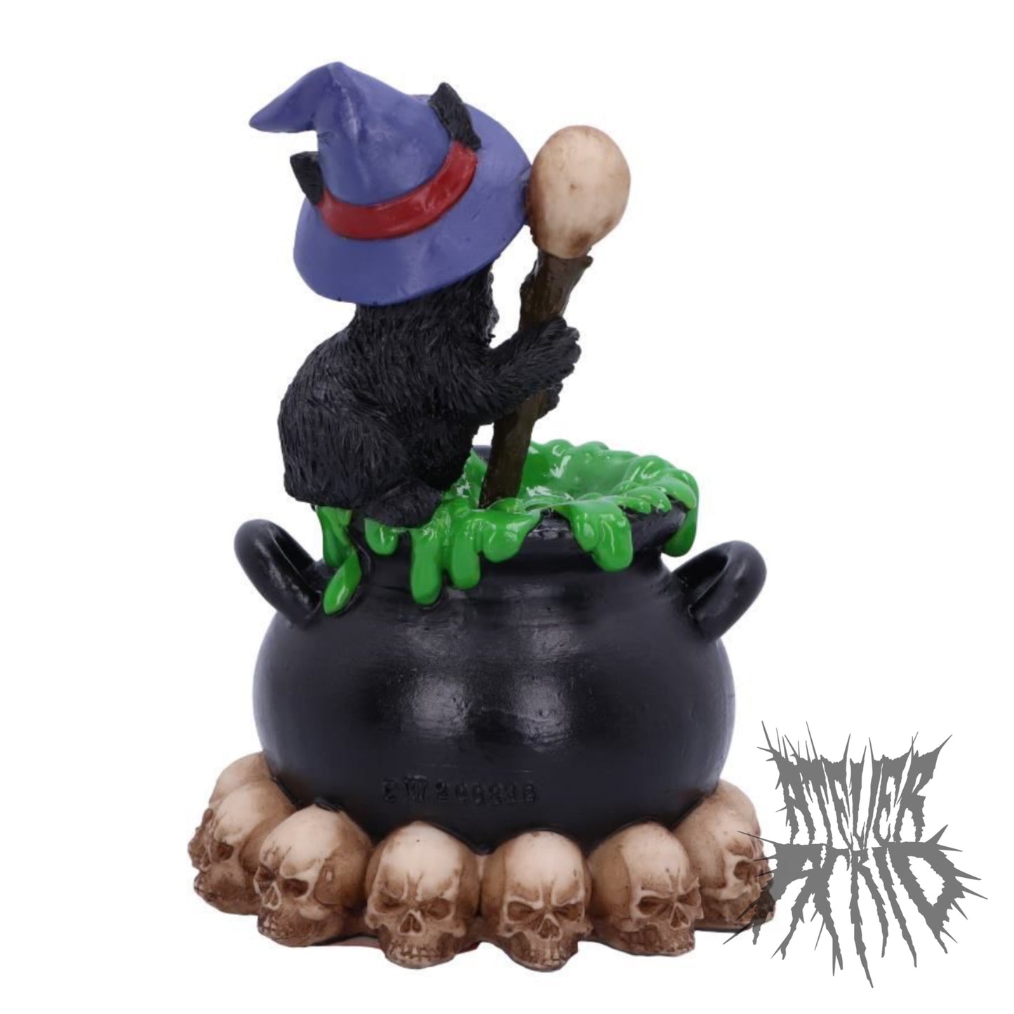 Spook Witches Familiar Black Cat and Bubbling Cauldron Figurine