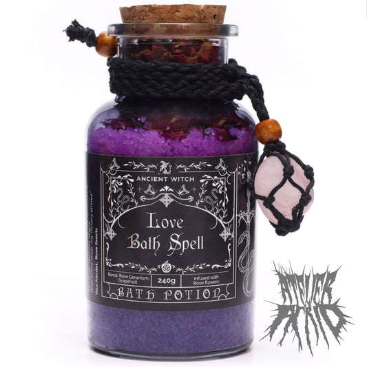 Ancient Witch Bath Spell Potion & Rose Quartz Crystal Amulet - Love