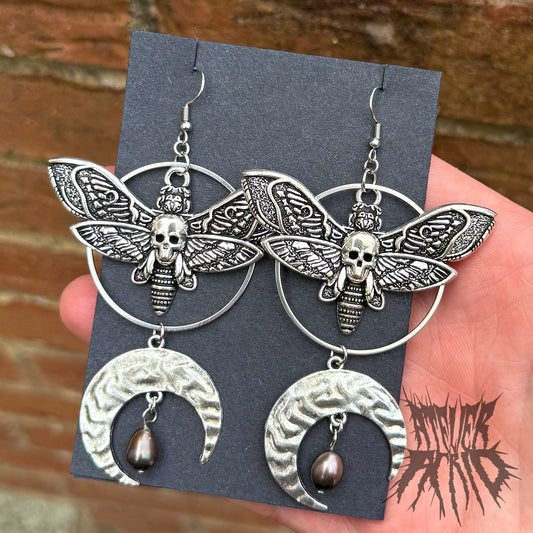 The Acherontia Earrings- statement Deaths head moth dangle earrings