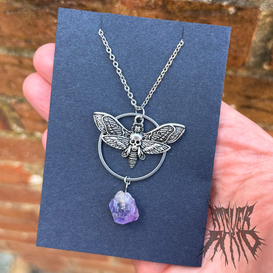 The Amethyst Moth Necklace- Statement Deaths Head Moth Necklace