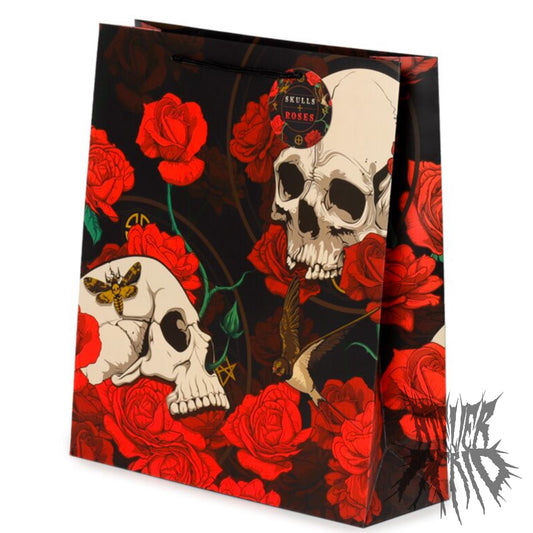 Skulls and Roses Red Roses Gift Bag Extra Large - Gothic Gift Bag