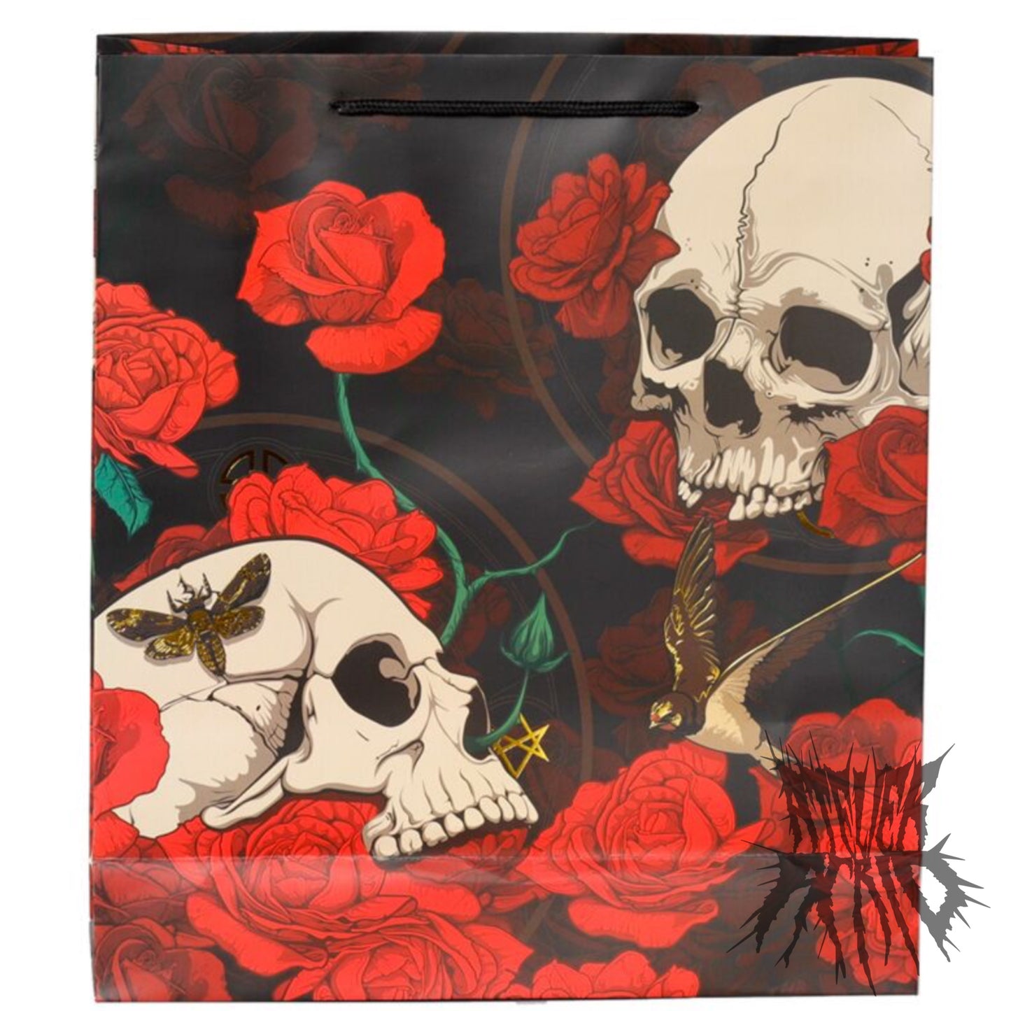 Skulls and Roses Red Roses Gift Bag Extra Large - Gothic Gift Bag