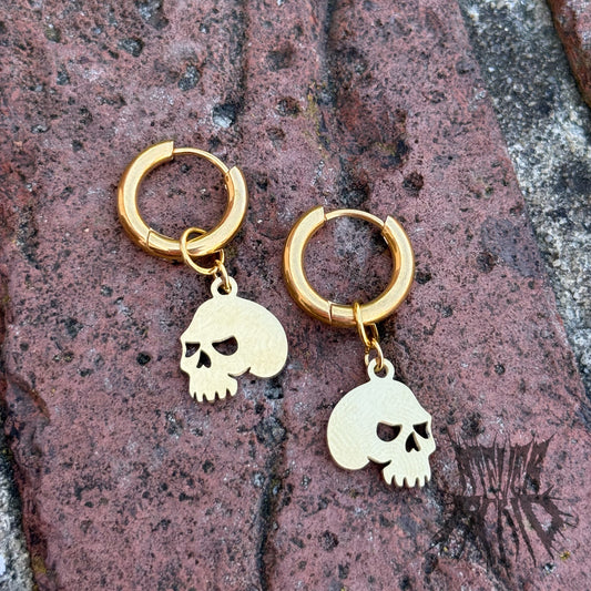 The Cranium Hoop Earrings - Gold Skull Stainless Steel Hoops