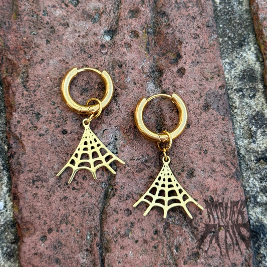 The Cobweb Hoop Earrings - Gold Stainless Steel Hoops