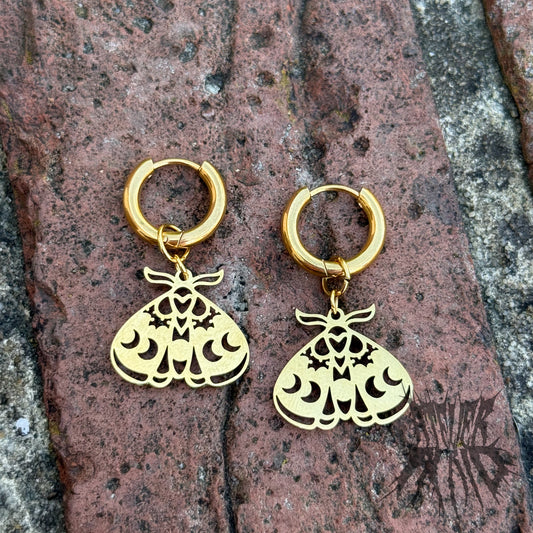 The Moth Hoop Earrings - Gold Stainless Steel Hoops