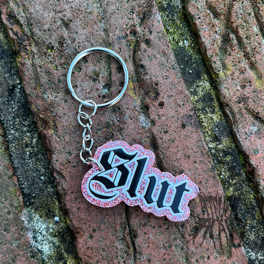 The Sl*t Glitter Keyring (pink)