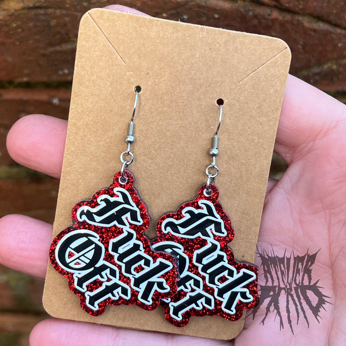The Fu*k Off Glitter Earrings (Red)