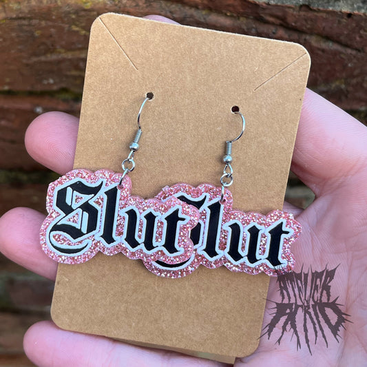 The Sl*t Glitter Earrings (Pink)