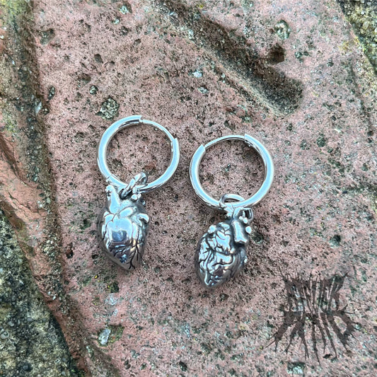 The Heart Hoops - Stainless steel anatomical heart gothic hoop earrings