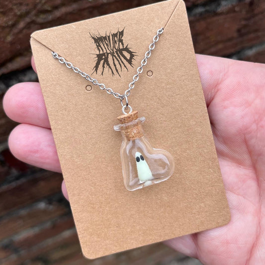 “My Ghoulfriend” Glow in the Dark Adopt a Ghost Necklace - Cute Halloween jewellery. Pet ghost