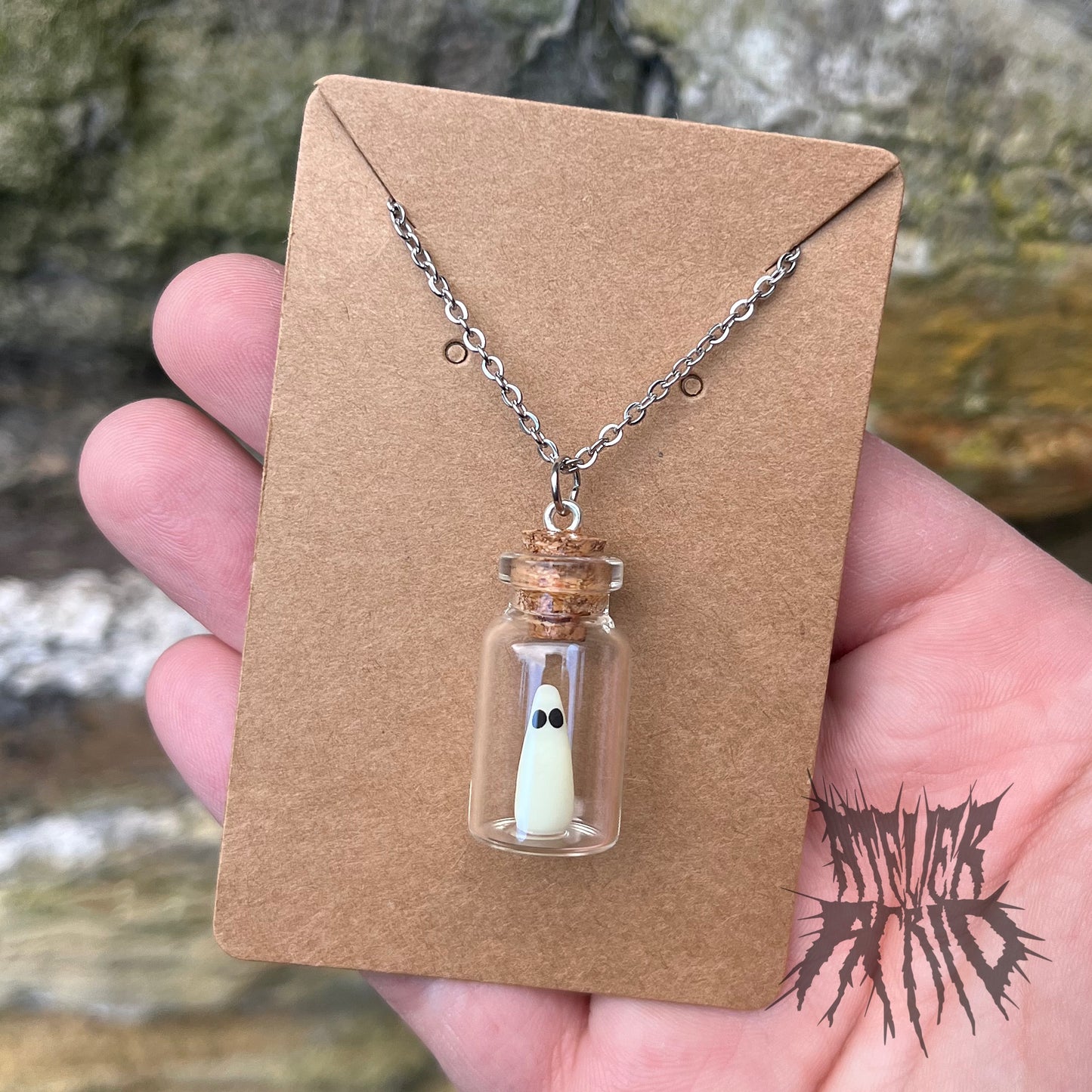 Glow in the Dark Adopt a Ghost Necklace - Cute Halloween jewellery. Pet ghost