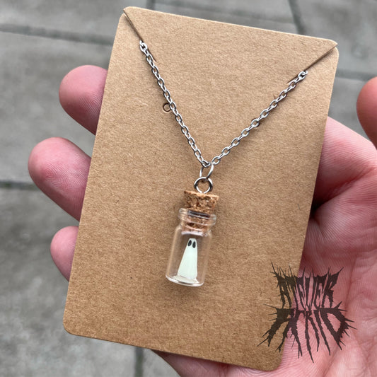 Micro Glow in the Dark Adopt a Ghost Necklace - Cute Halloween jewellery. Pet ghost
