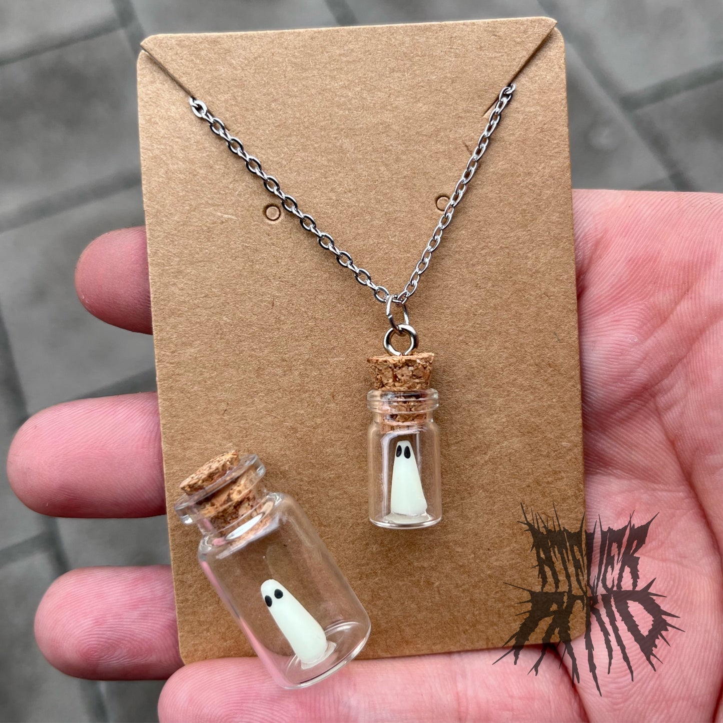 Micro Glow in the Dark Adopt a Ghost Necklace - Cute Halloween jewellery. Pet ghost