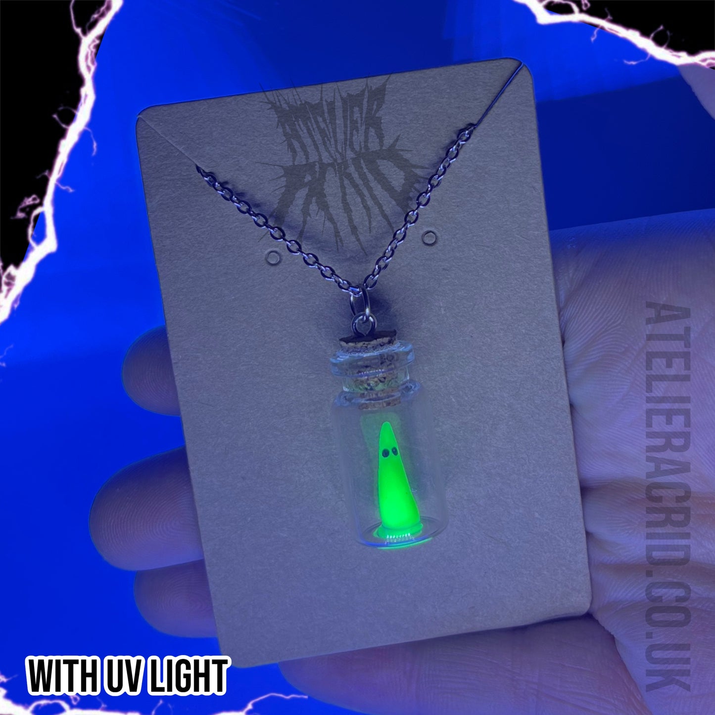 The UV Adopt a Ghost Necklace - Cute Halloween jewellery. Pet ghost