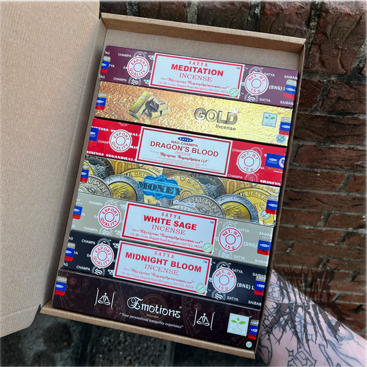 Pick & Mix Satya Incense Box. Choose any 7 boxes! + FREE ASH CATCHER (RRP £17.50)