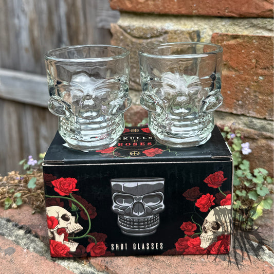 Set of 2 Skulls and Roses Shot Glasses