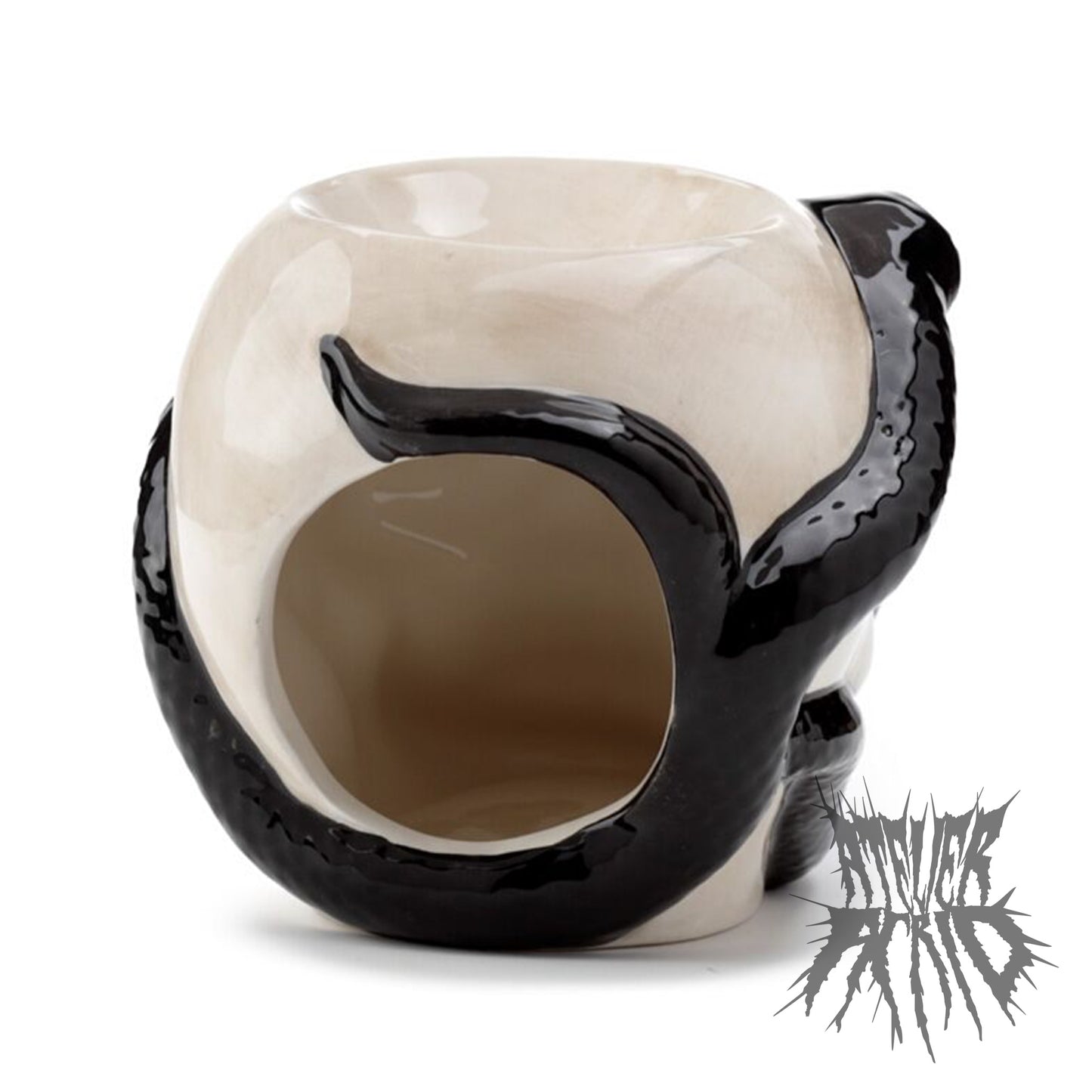 Skull with Coiled Snake Shaped Ceramic Oil Burner