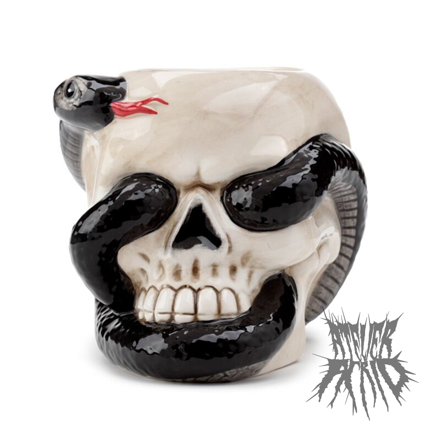 Skull with Coiled Snake Shaped Ceramic Oil Burner