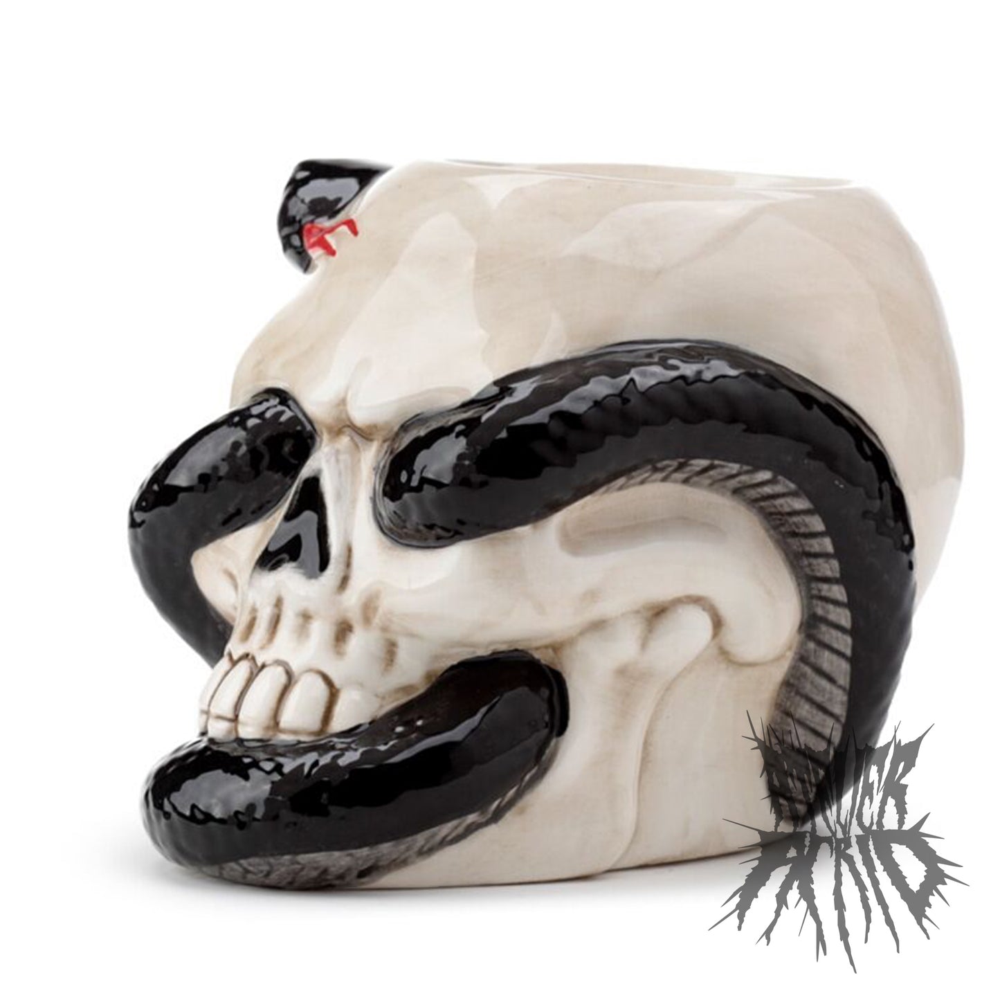 Skull with Coiled Snake Shaped Ceramic Oil Burner