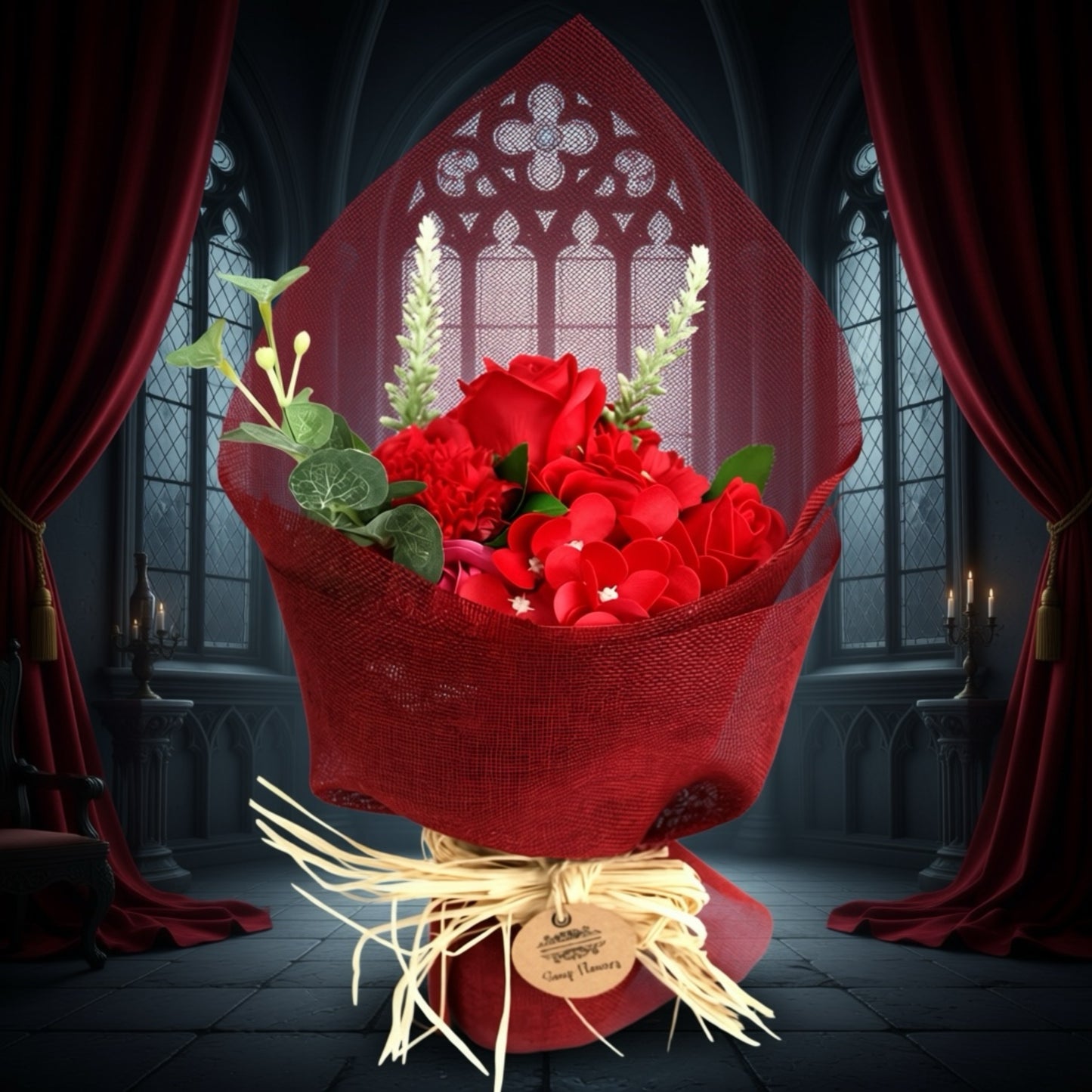 Red Romance Soap Flower Bouquet - Gothic Flower bouquet