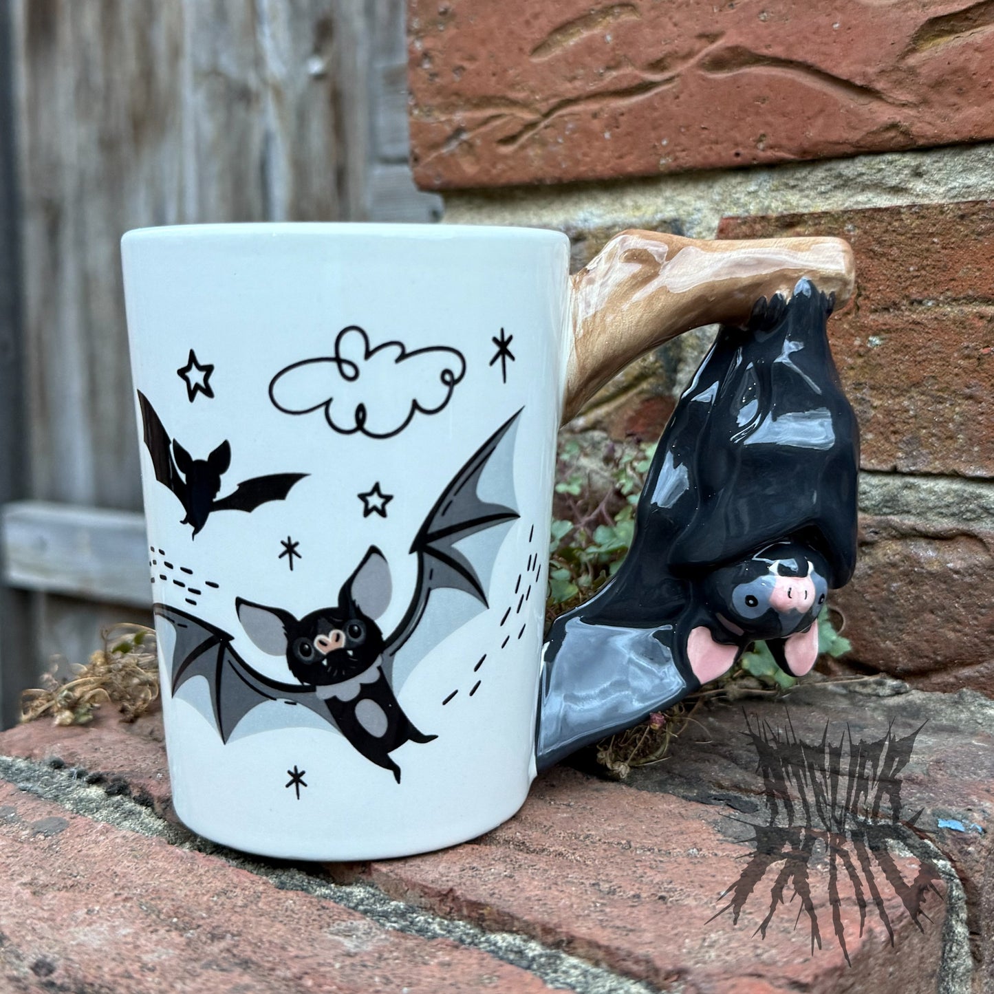 Bat Ceramic Shaped Handle Mug - Cute Bat Mug