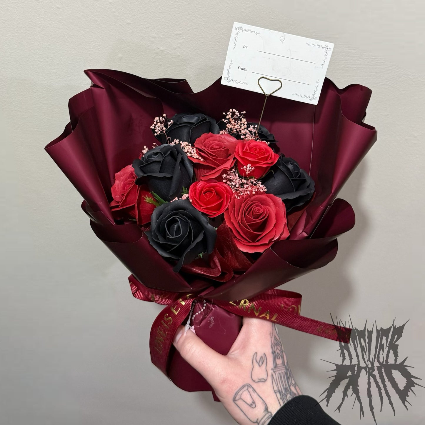 Black Rose Bouquet. Love is Eternal Gothic Bouquet with Gift Card