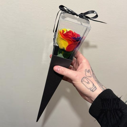 Luxury Rainbow Rose- (Black Box) LGBTQ Rose Valentines Gift. Soap Rose