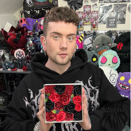 Square Box - Gothic Red & Black Roses - Soap Rose Gift Box