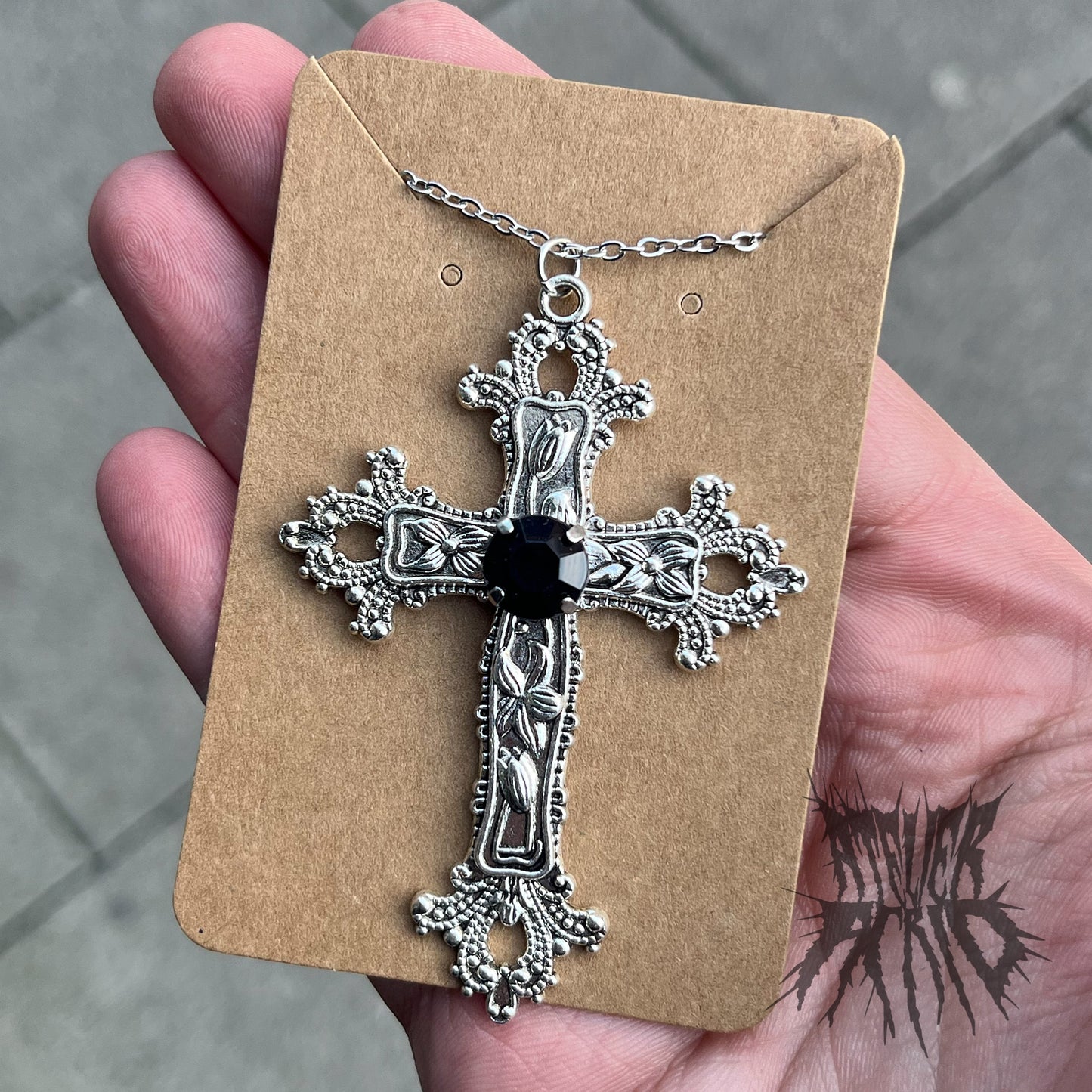 The Cathedral Cross Necklace Black