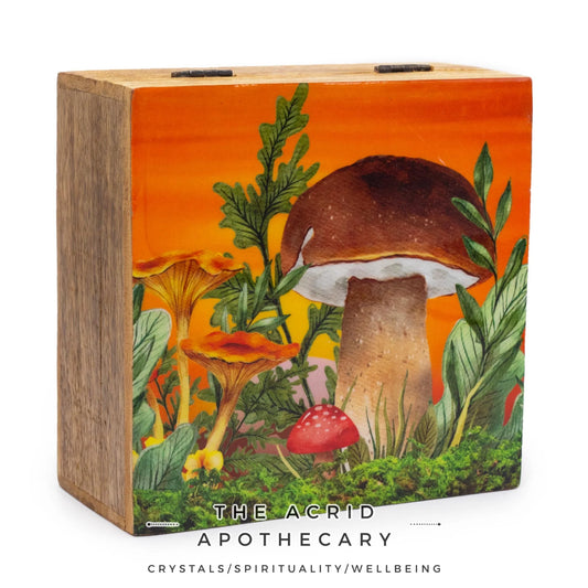 Large Enameled Mushroom Design Square Box 15x17.5x8cm -Maroon