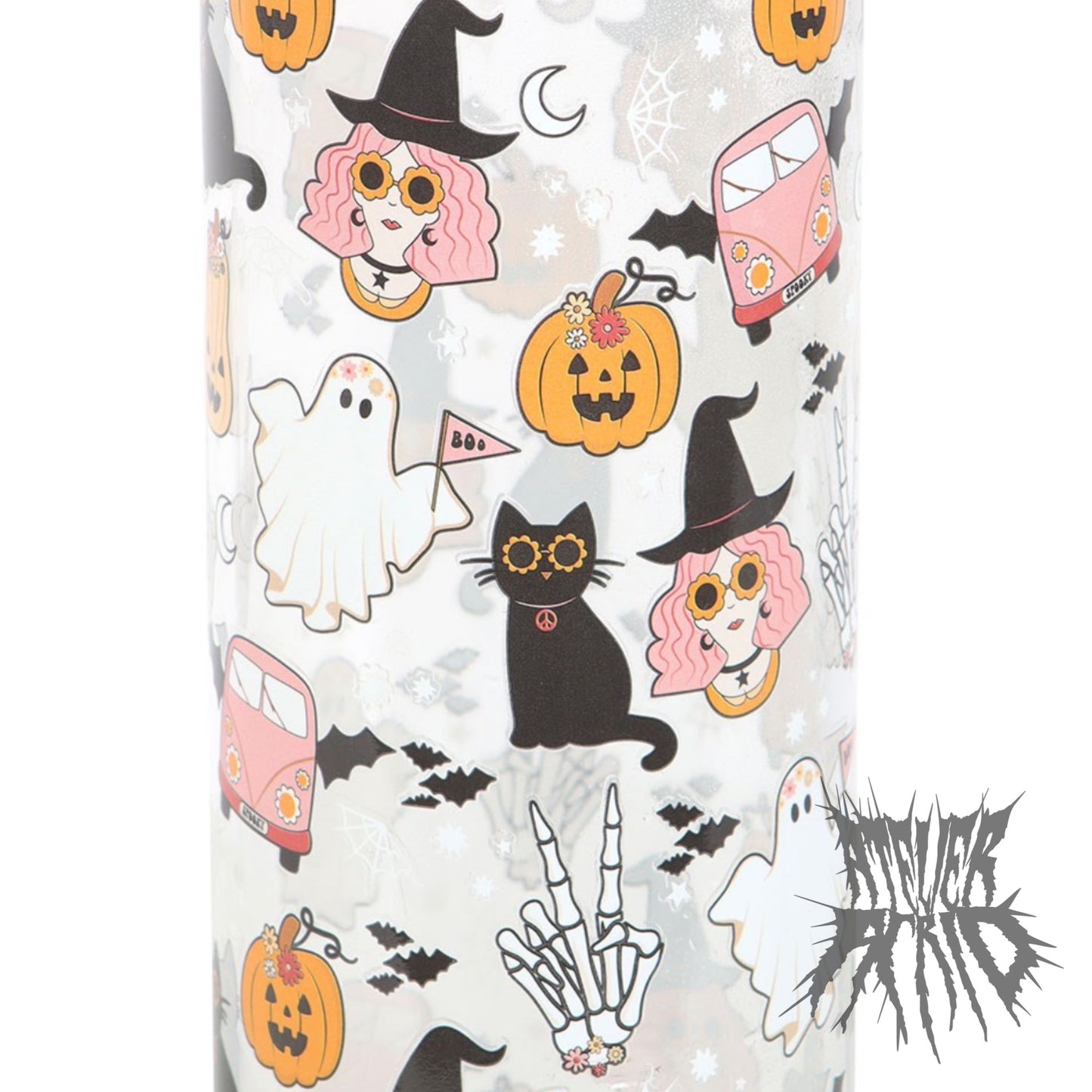 Groovy Ghost Print Glass Water Bottle with Bamboo Lid