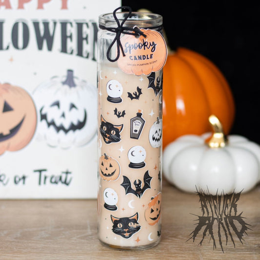 Spooky Cat and Pumpkin Print Spiced Pumpkin Glass Tube Candle