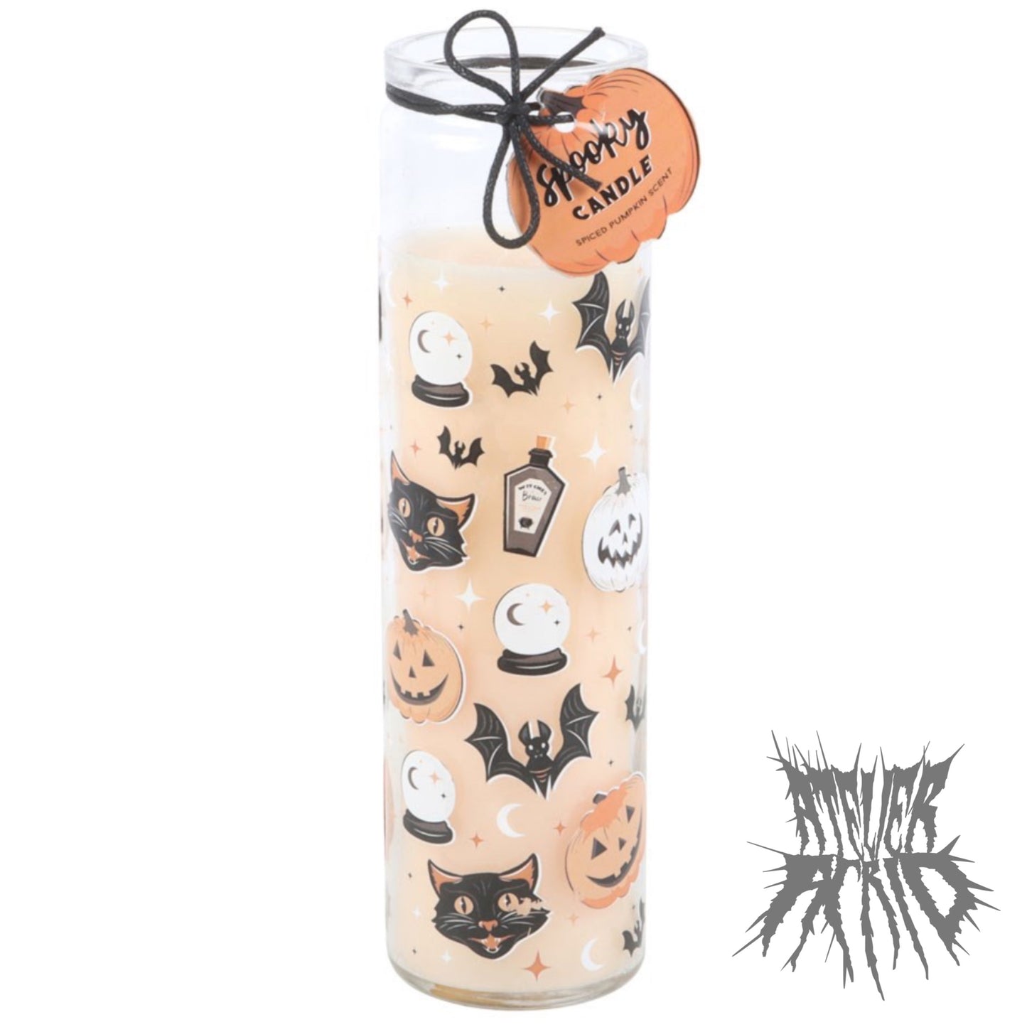 Spooky Cat and Pumpkin Print Spiced Pumpkin Glass Tube Candle