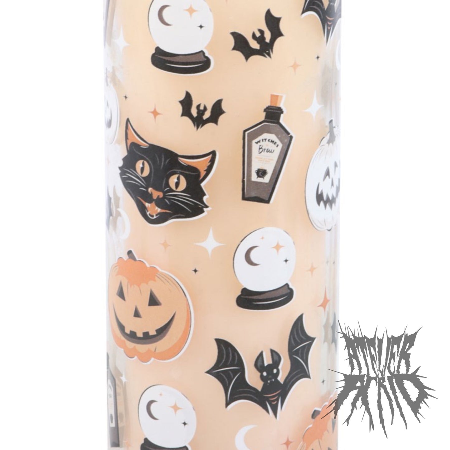 Spooky Cat and Pumpkin Print Spiced Pumpkin Glass Tube Candle