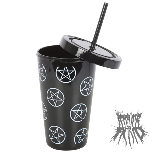 Pentagram Reusable Plastic Tumbler with Straw